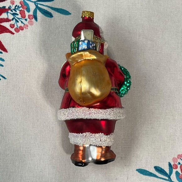 Vintage Santa Claus Christmas Ornament Handcrafted Glass Wreath List Toys - Picture 3 of 8